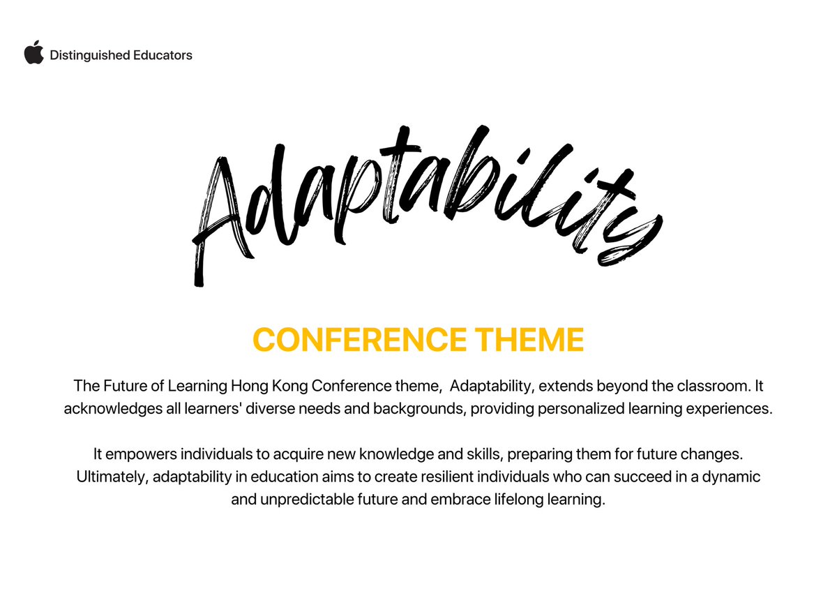 💫Have you seen our conference theme this year? The theme of ADAPTABILITY was chosen to highlight how education has changed in the last few years. 

With rapid changes in technology, especially AI, educators and learners alike are adapting to a new paradigm. Join us at #FOLHK to