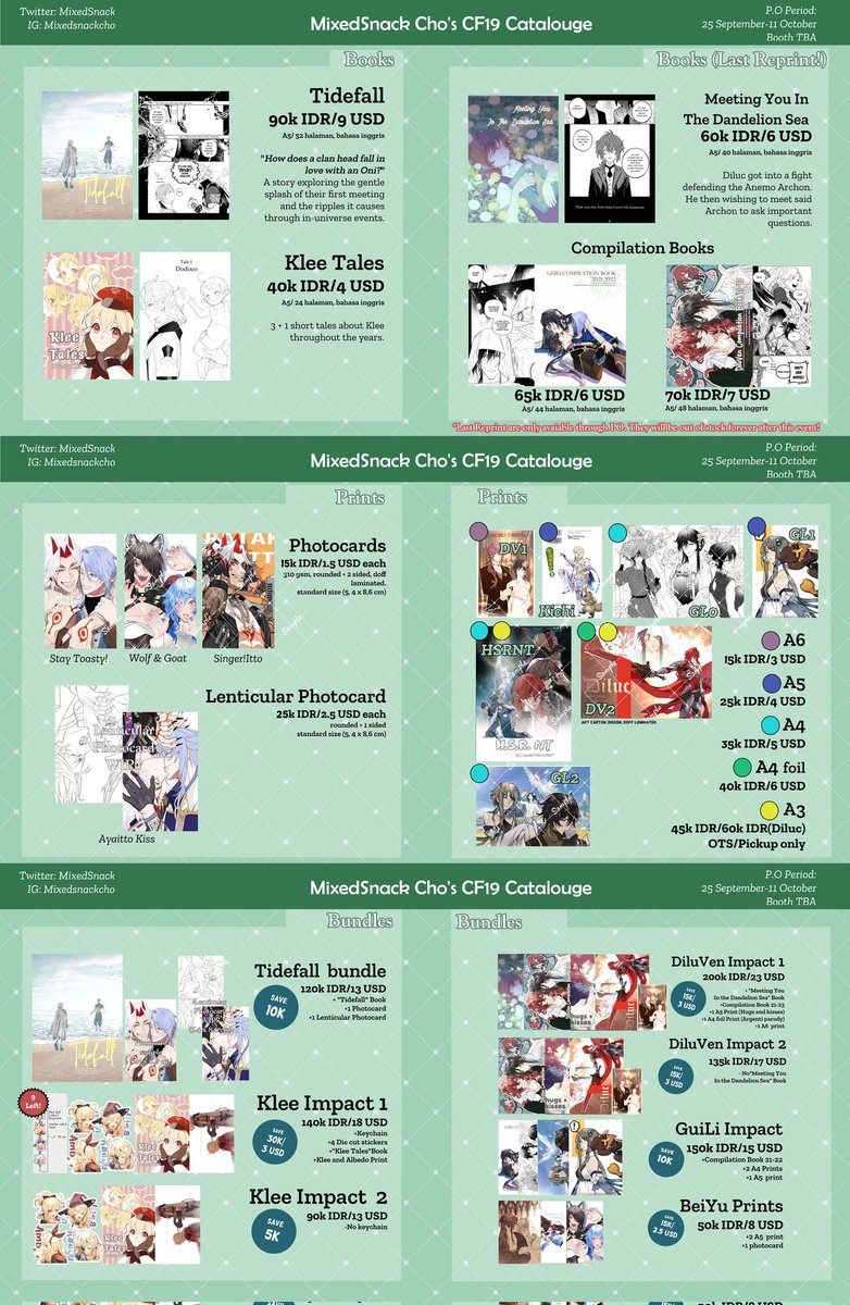 Mixedsnack's tweet photo. (RT ❤️ ) I'm opening both International and local Pre-Orders for #comifuro19 #cf19
🗓️ Until 11th October
✅ GO ok! (Please DM)
🔗 Below!
Fandom: Genshin, HSR
Pairing: #AyaItto, #DiluVen, #GuiLi / #归离, #BeiYu
Others: Klee + Albedo, Astral Trio
#cf19catalogue https://t.co/AH6p2Xg7yk