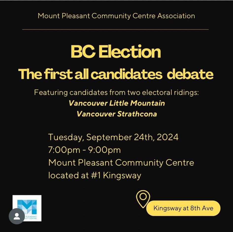 All-Candidates meeting at Mount Pleasant Community Centre, tonight!