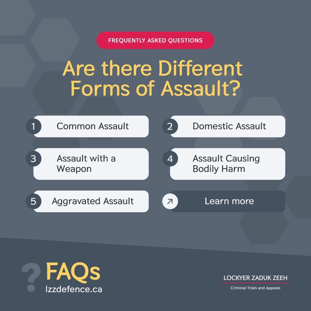 LZZDefence's tweet image. 🔎 FAQs: Types of Assault #LegalFAQ #KnowYourRights

Common assault involves minor injuries. Domestic assault occurs in relationships. Assault with a weapon uses or involves a weapon. Aggravated assault results in severe injuries. Learn more at lzzdefence.ca.