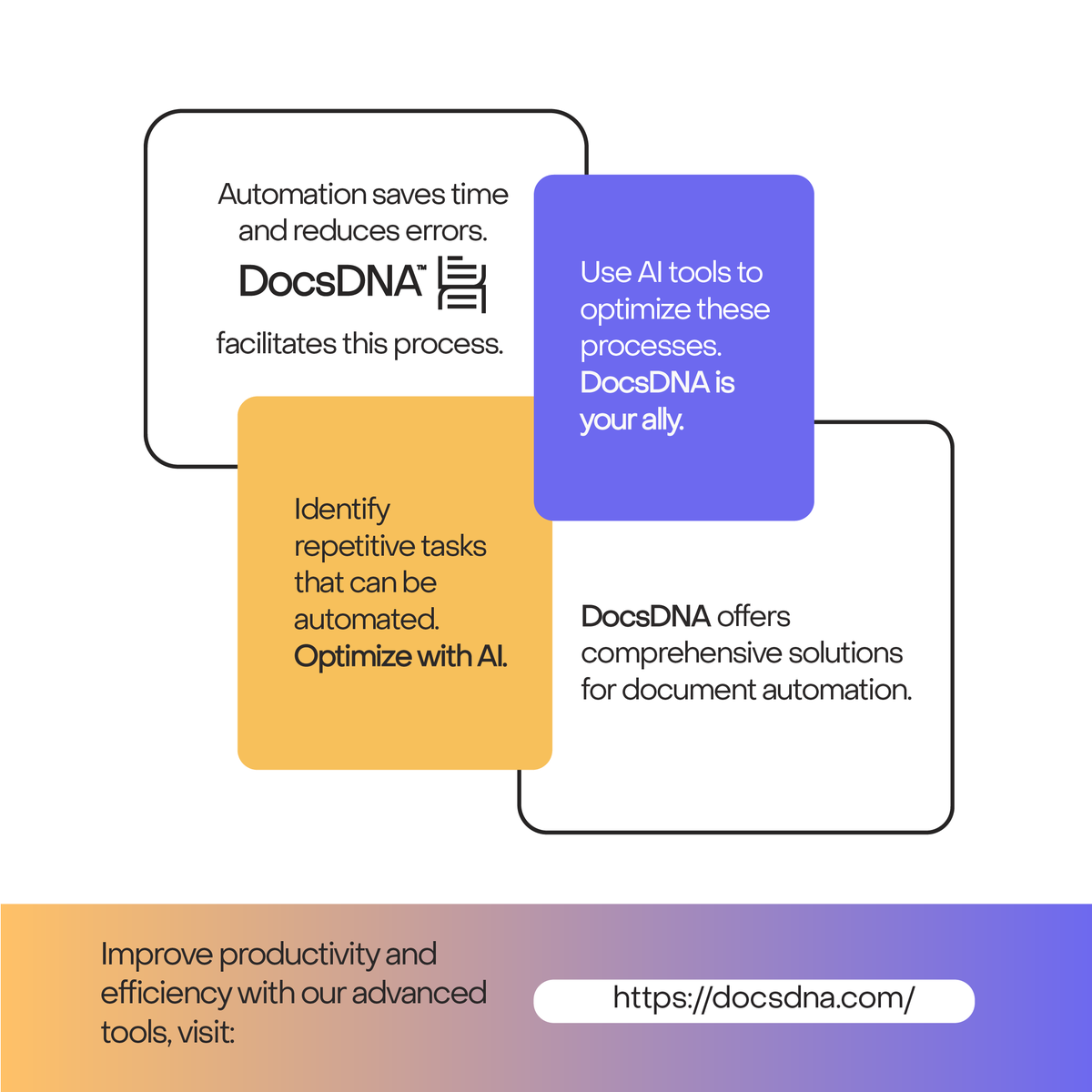DocsDNA's tweet photo. 📊 Visual guide on how automation improves your productivity. Optimize repetitive tasks with AI and DocsDNA. 🌐⚙️

#AI #Automation https://t.co/uwloeZZ4O5