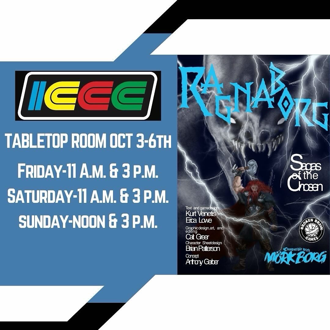 bbg_publishing's tweet photo. If your in the middle TN area @EricaNerdyYogi be at @ICCCNashville running #ragnaborg next weekend. Also in Nov 30th she’ll be running @MorkBorg and RagnaBorg. Contact The Game Keep to sign up. https://t.co/btnZa3KGll