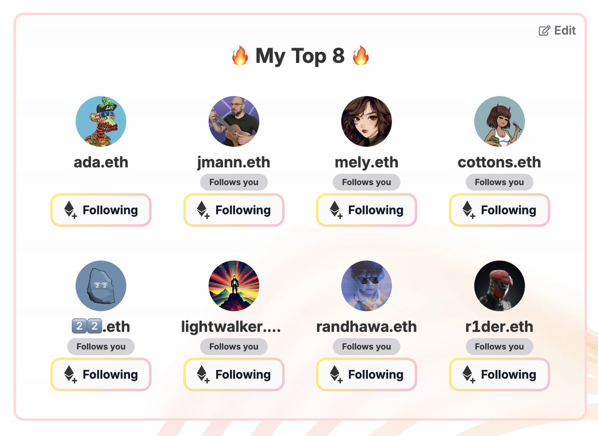 brantly.eth (@brantlymillegan) on Twitter photo show me a more solid <a href="/efp/">Ethereum Follow Protocol | efp.eth</a> Top 8, i'll wait
ethfollow.xyz/brantly.eth show me a more solid <a href="/efp/">Ethereum Follow Protocol | efp.eth</a> Top 8, i'll wait
ethfollow.xyz/brantly.eth