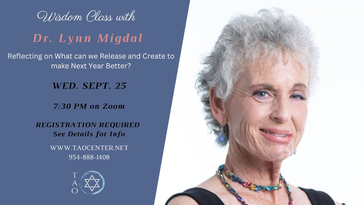 RabbiMarc's tweet photo. Sweet and Holy Friends, join us for a Meaningful Wisdom Class with Dr. Lynn Migdal.

Topic: Reflecting on What can we Release and Create to make Next Year Better?

Wed. Sept. 25  at 7:30 pm ET
Guests-Please Register Here
https://t.co/1OAMYLarFQ
*Please note the date of the class. https://t.co/mDvvVt9z0Y