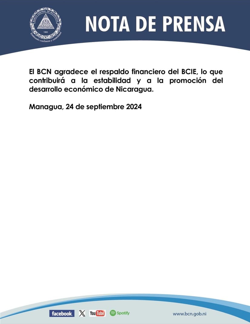 #Nicaragua BCN y BCIE renuevan contrato de línea de crédito por un monto de hasta 200 millones de dólares.

#AmoraNicaragua