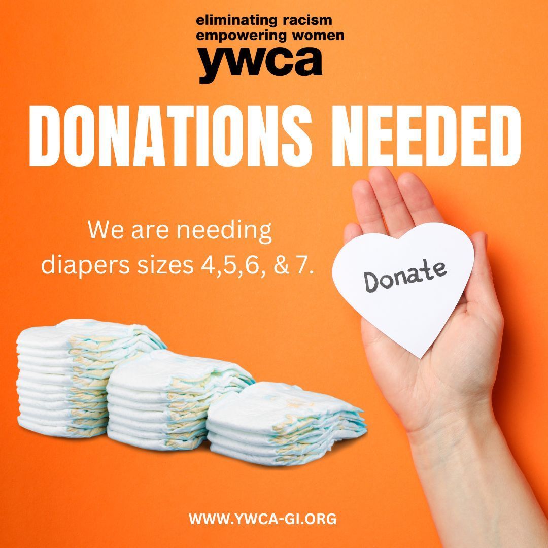 🧡 YWCA Donations Needed! 🧡

We are in need of diapers sizes 4, 5, 6, &amp; 7 and baby wipes  to support families in our community. Your contribution can make a huge difference for those in need. Every little bit helps! 🍼

#Donate #YWCA #SupportFamilies