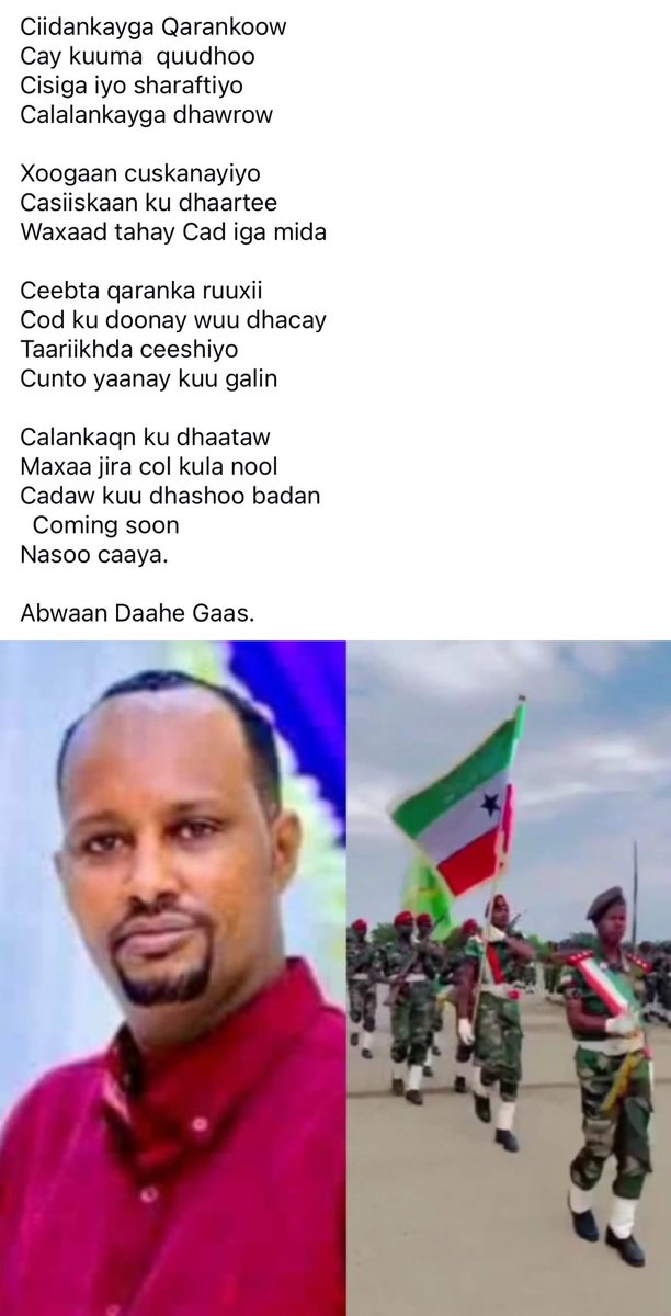 Somaliland4ppl's tweet photo. Abwaanka difaaca qaranka ku suntan cadwagana aan la faqin ee xalaasha ah Abwaan #Daaha.Gaas💐 https://t.co/gZRPISPeWp