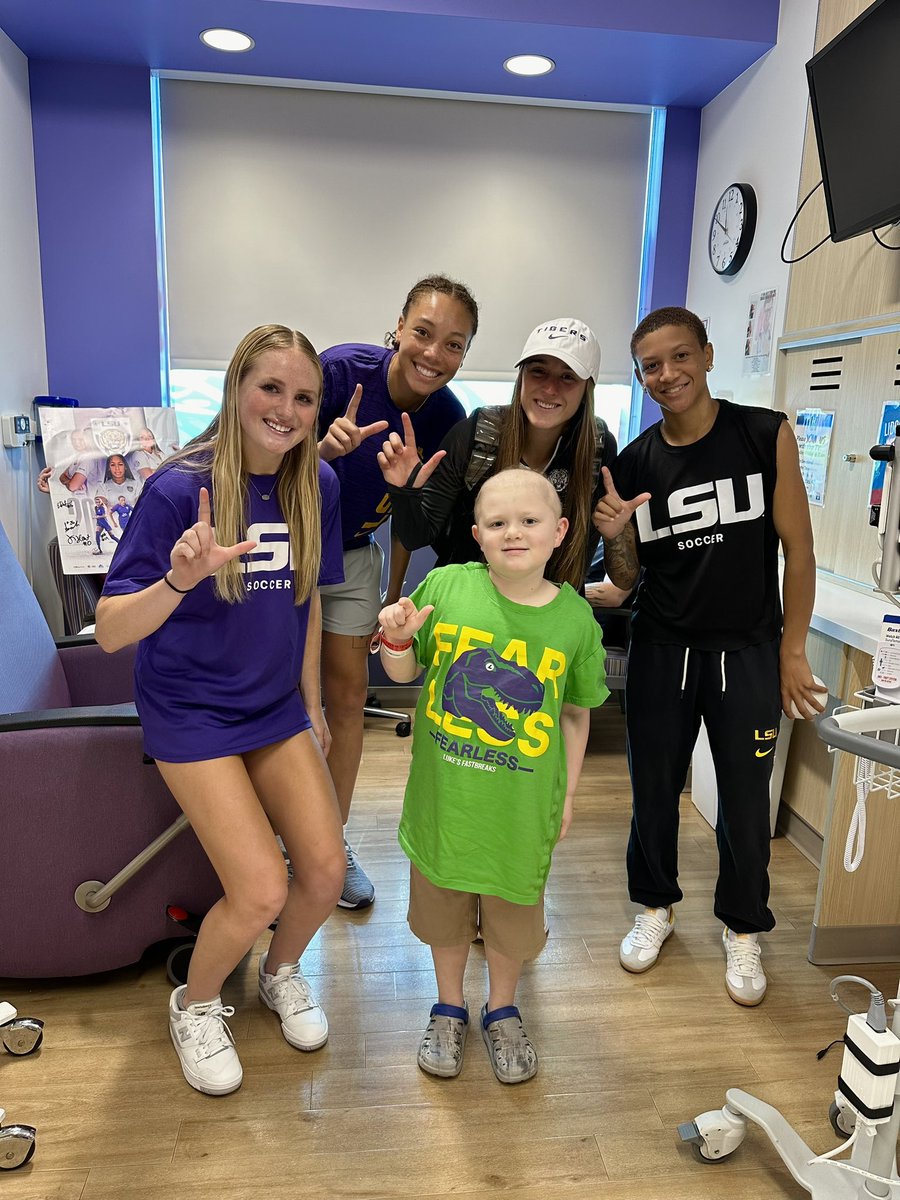 LSUSoccer's tweet photo. Spent the morning at Our Lady of the Lake Children’s Hospital 💜 https://t.co/xv6fBGfD2g