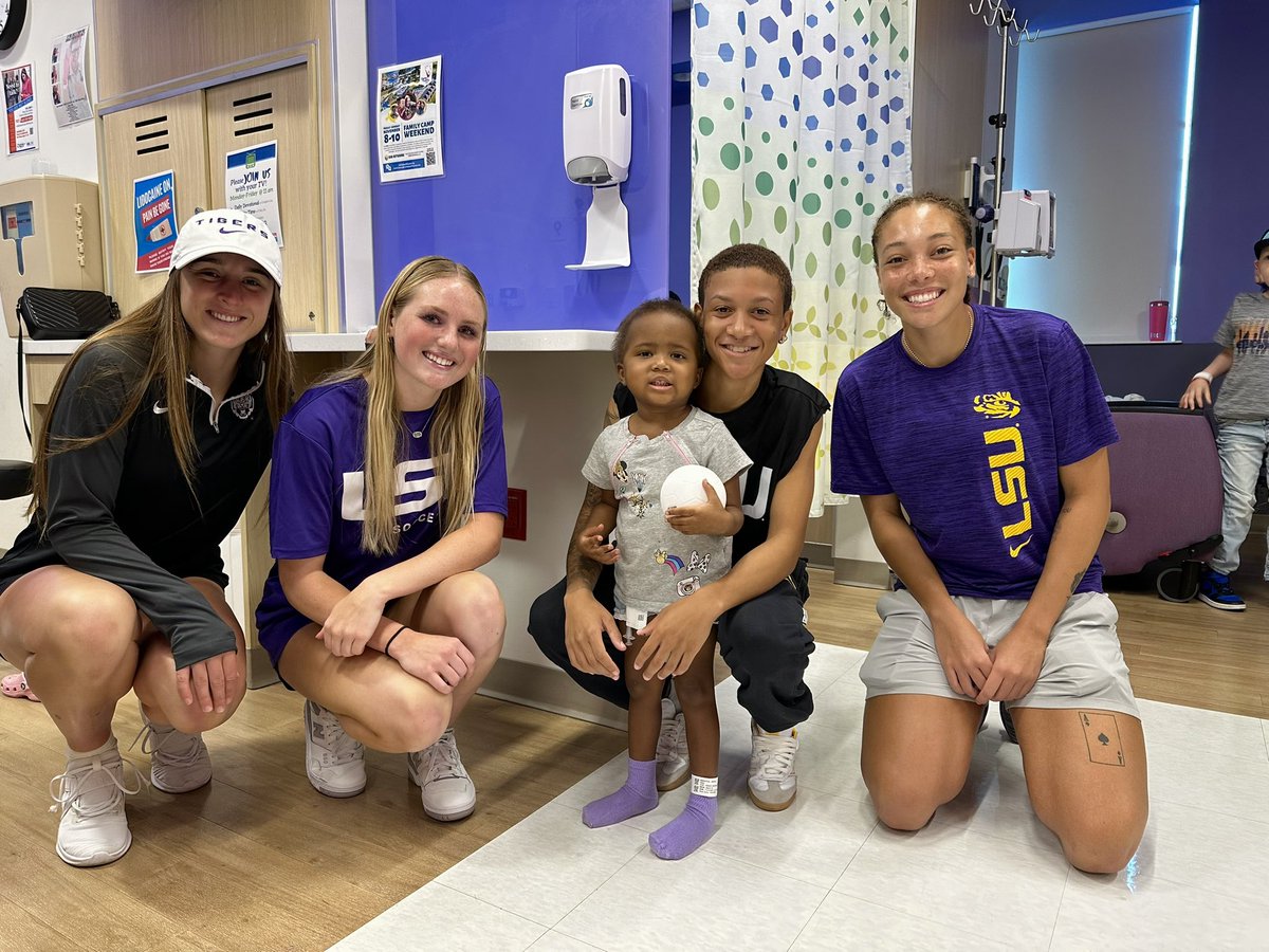 LSUSoccer's tweet photo. Spent the morning at Our Lady of the Lake Children’s Hospital 💜 https://t.co/xv6fBGfD2g