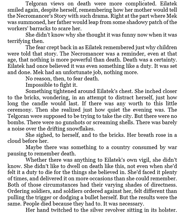 #FantasyIndiesSeptember 28 THOUGHTFUL

One of my favorite of my own passages, and such a turning point in Eilatek's character.

#amwritingfantasy #indieauthors #amwriting #WritingCommunity