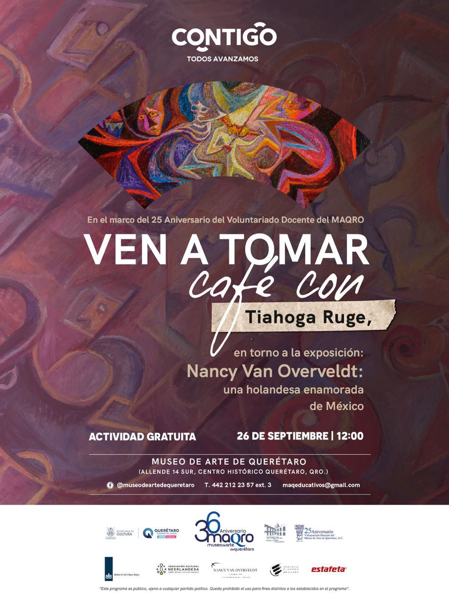 NLinMexico's tweet photo. 🇳🇱☕️🇲🇽 Ven a tomar un cafcito con Tiahoga Ruge en el marco de la expo “Nancy van Overveldt: una holandesa enamorada de México” en el Museo de Arte de Querétaro #maQro.

🗓️ 26/09/2024
⏰ 12h
📍MAQRO, Allende sur 14, Centro de Querétaro
🎟 Entrada libre

#NLenMX #arte https://t.co/faU3uQckxA