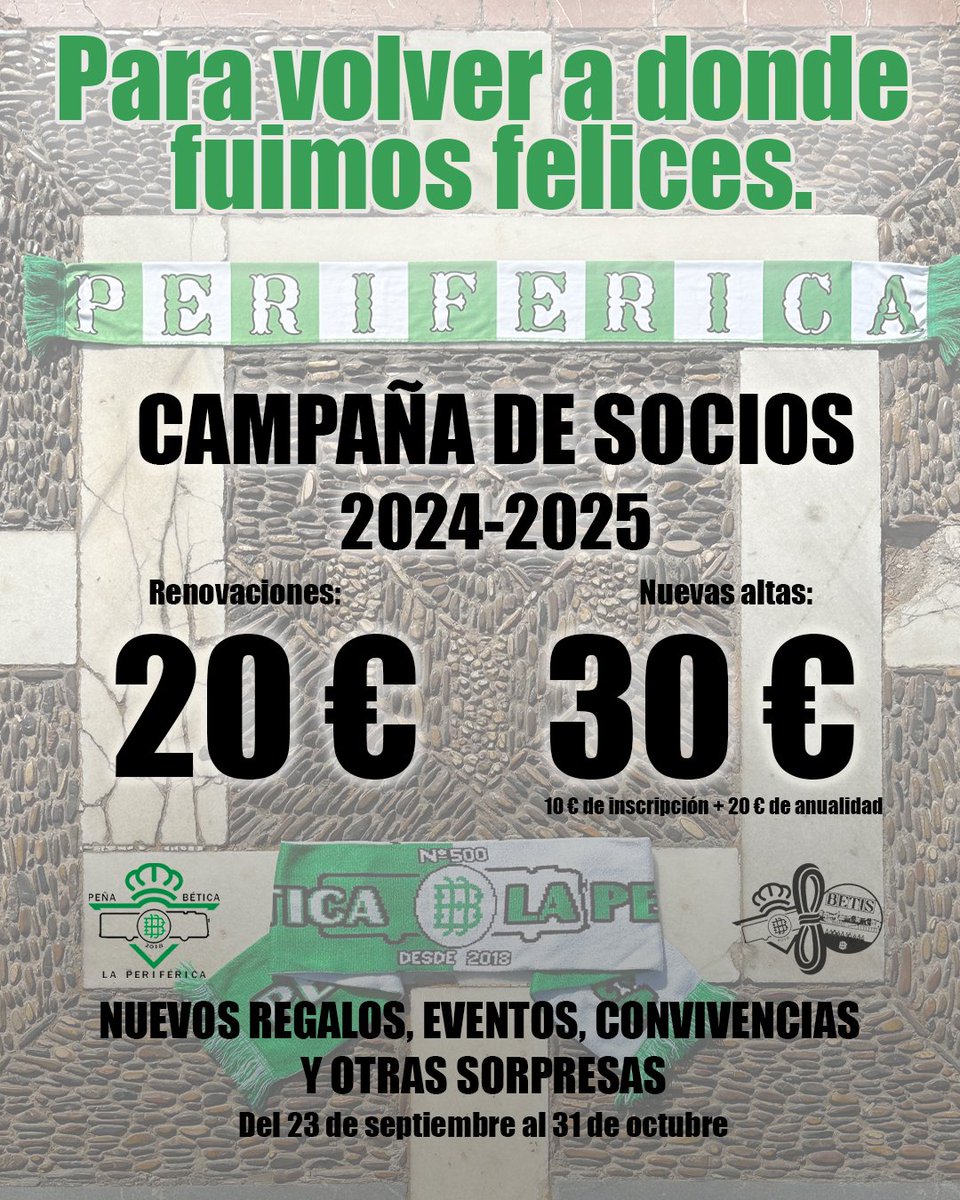 🆕 CAMPAÑA DE RENOVACIONES Y NUEVAS ALTAS - TEMPORADA 2024-2025. 

'PARA VOLVER A DONDE FUIMOS FELICES'

#LaPeriférica 💚🚌