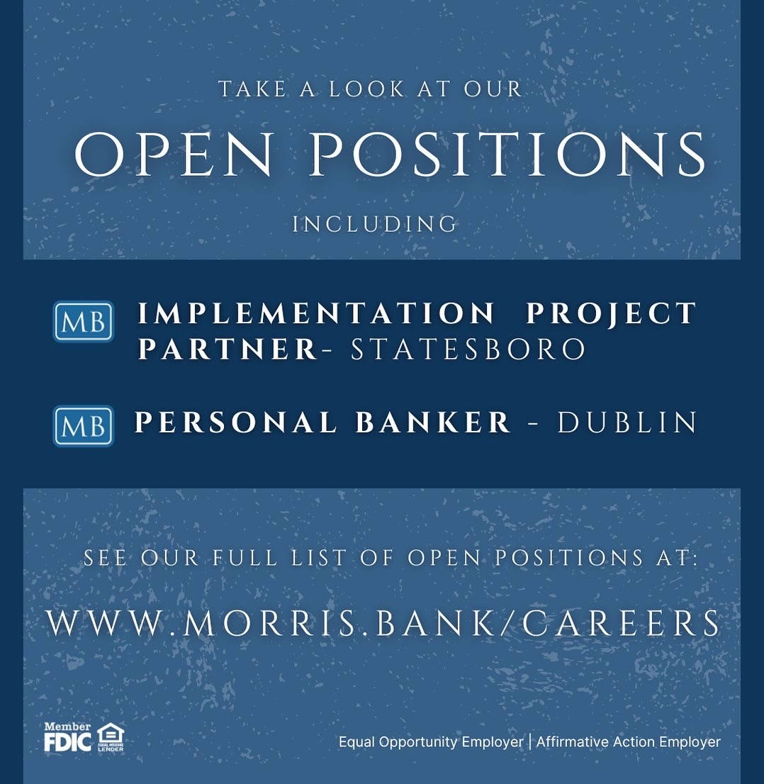 We 💙 our team! Check out our career opportunities {while they are still available} and see what BLUE can do for you!

morris.bank/careers

Equal Opportunity Employer | Affirmative Action Employer