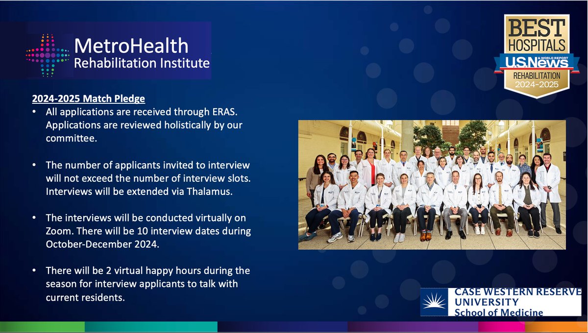 MetroHealthPMR's tweet photo. 2024-2025 Match Pledge
All applications reviewed holistically.
The # of applicants invited to interview will not exceed the # of interview slots. Interviews will be extended via Thalamus and conducted on Zoom. 10 interview dates conducted from Oct - Dec 2024. https://t.co/z5f6IOprwI