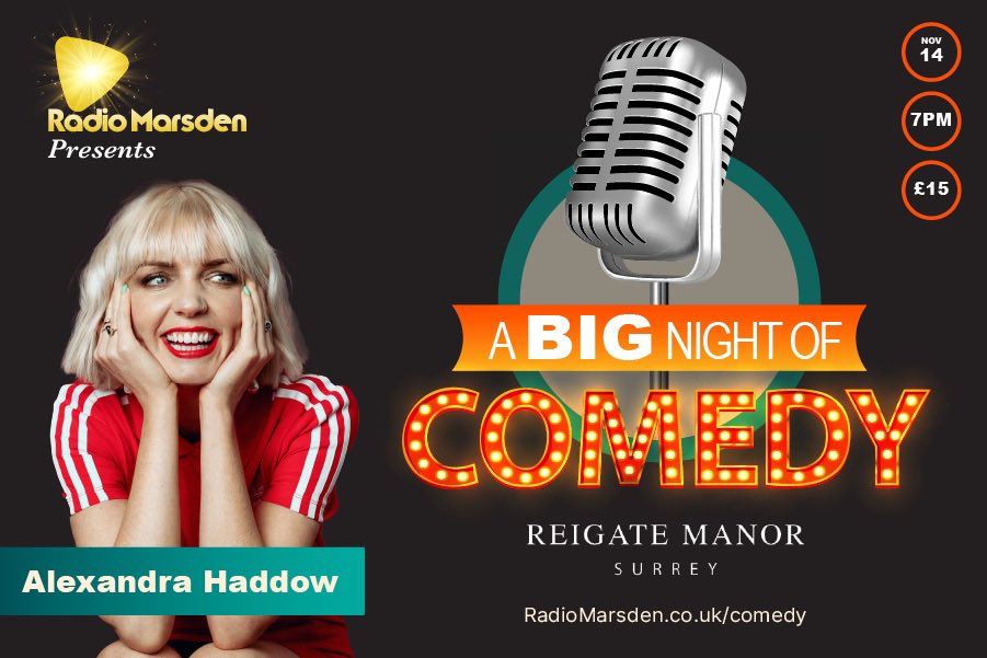 The next act joining us in #reigate for A Big Night of Comedy is the amazing <a href="/MissAHaddow/">Alexandra Haddow</a> 

Taking place on 14th November at <a href="/ReigateManor/">Reigate Manor</a> this Charity Comedy Night is all in aid of <a href="/RadioMarsden/">Radio Marsden 💙</a> 

🎟️ radiomarsden.co.uk/comedy

See you there

#standupcomedy #charity #comedyshow