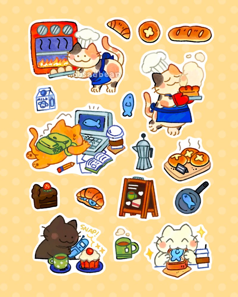 🐟🥯✨In my mind I’m eating yummy toast at the Calico Cafe 💛 Sticker-sheet available in my sh0p! 💌