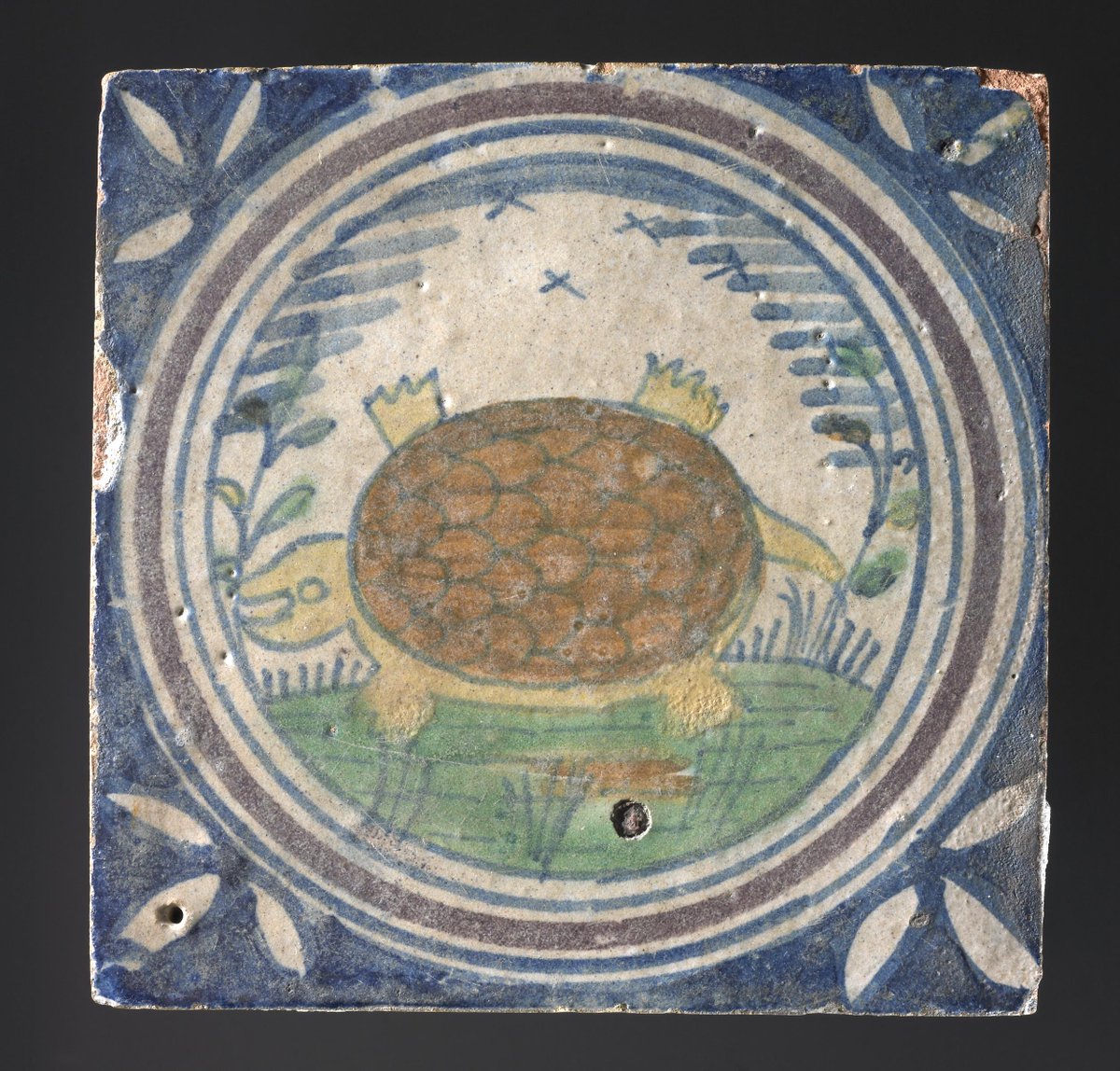 Tile, tin-glazed earthenware from (probably) the Aldgate Pottery, 1580-1620.

Just lovely.

(British Museum)