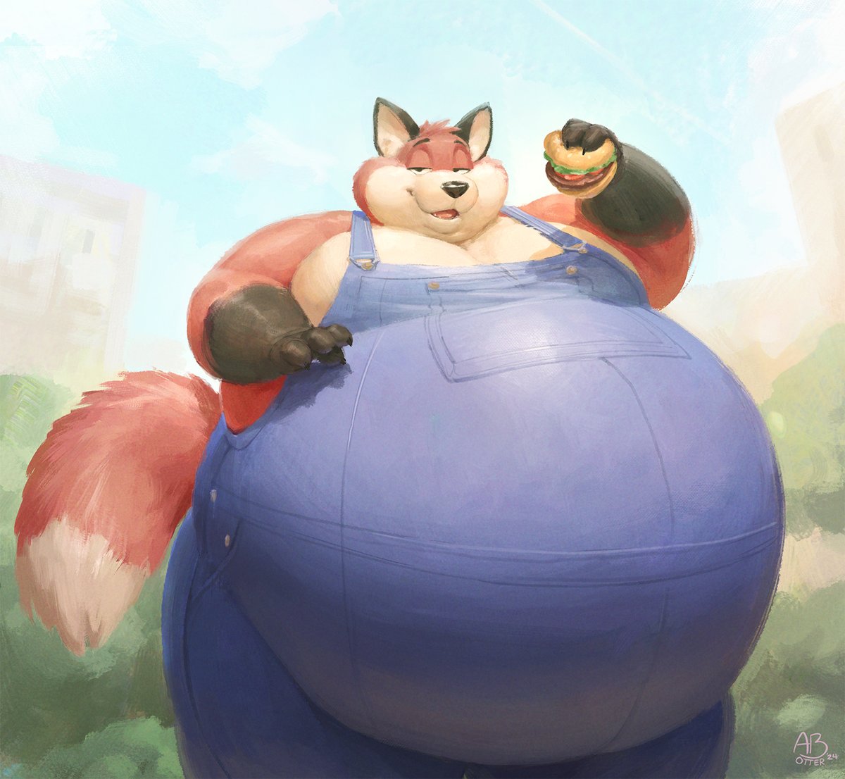 AB_Otter's tweet photo. Been trying to experiment again and a certain overalls-sporting fat fox ended up happening  (@artfulreggie ) I'm still super inefficient with painting work but it's nice to try every now and then~ https://t.co/dxmuvEBR4p