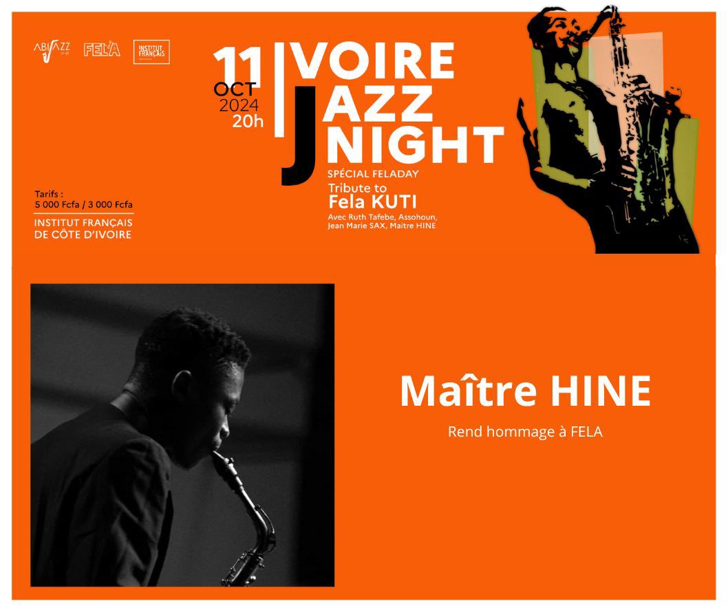 abijazzday's tweet photo. Maître Hiné, étoile montante de la scène jazz ivoirienne, sera présent à l'#IvoireJazzNight. Un mélange unique de jazz classique et d'afrobeat vous attend ! #MaîtreHiné #IvoireJazzNight #ABIJAZZ JazzIvoirien #FelaKuti https://t.co/iMJsfVqQ5H