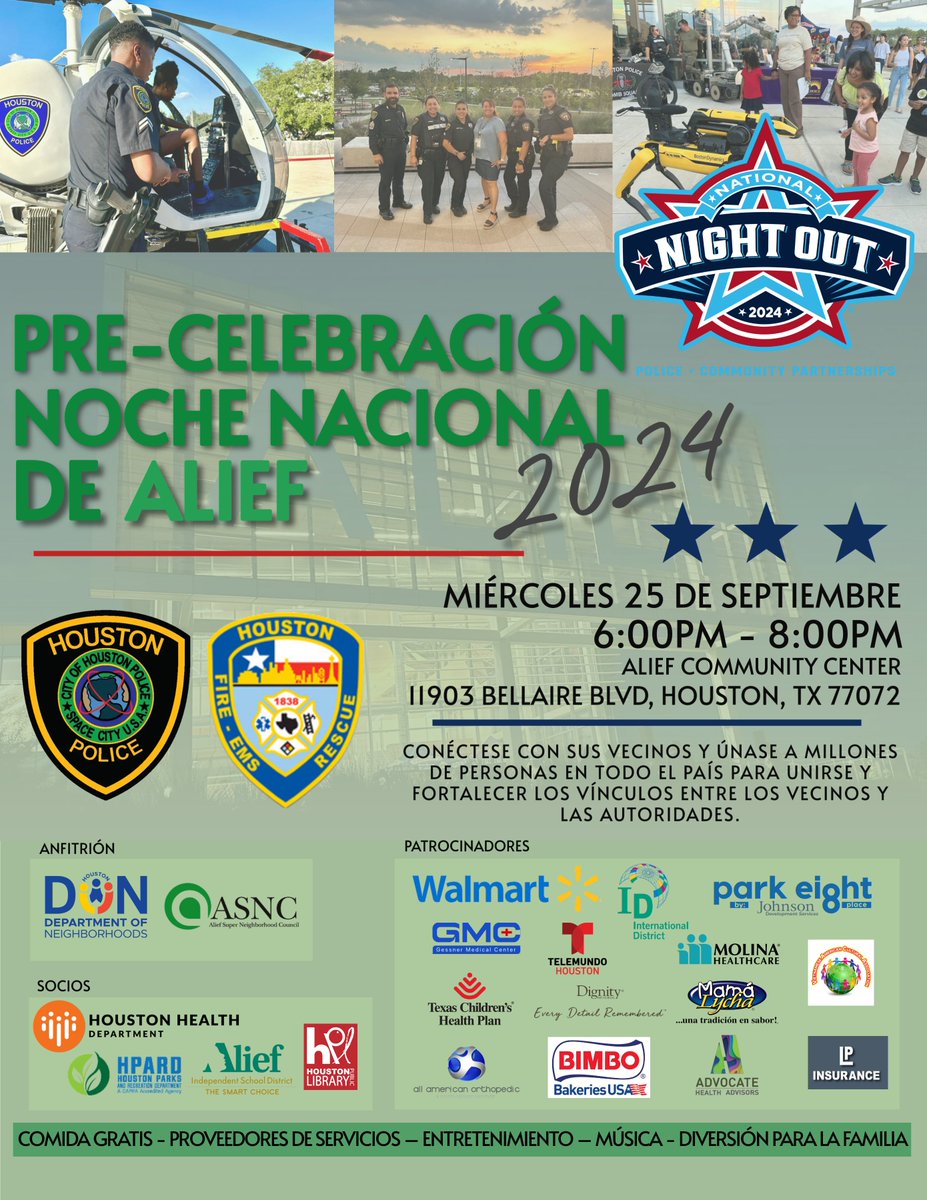 Mark your calendars for an exciting community event at the Alief Community Center! Connect with your neighbors and join millions of others throughout the nation to come together and strengthen the bonds between neighbors and law enforcement. See flyer for details!