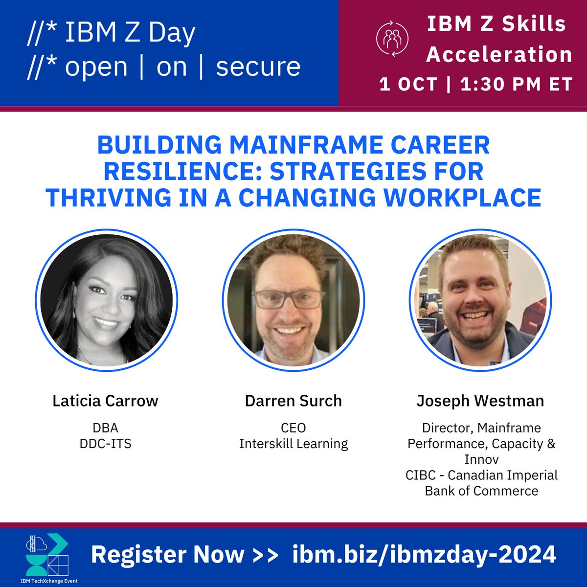 Darren_Surch's tweet photo. Join @laticiacarrow, Joe Westman & I at the #ibmz #mainframe industry's biggest & coolest gathering of the year: #IBMZDay on Oct 1st!
Catch our panel & stay for the day! IT'S FREE!😁
Register now https://t.co/XDIeG9qw8n
Thanks @IBM!
#mainframecareers #ibmchampion #mainframeskills https://t.co/g1wgFtn5cj