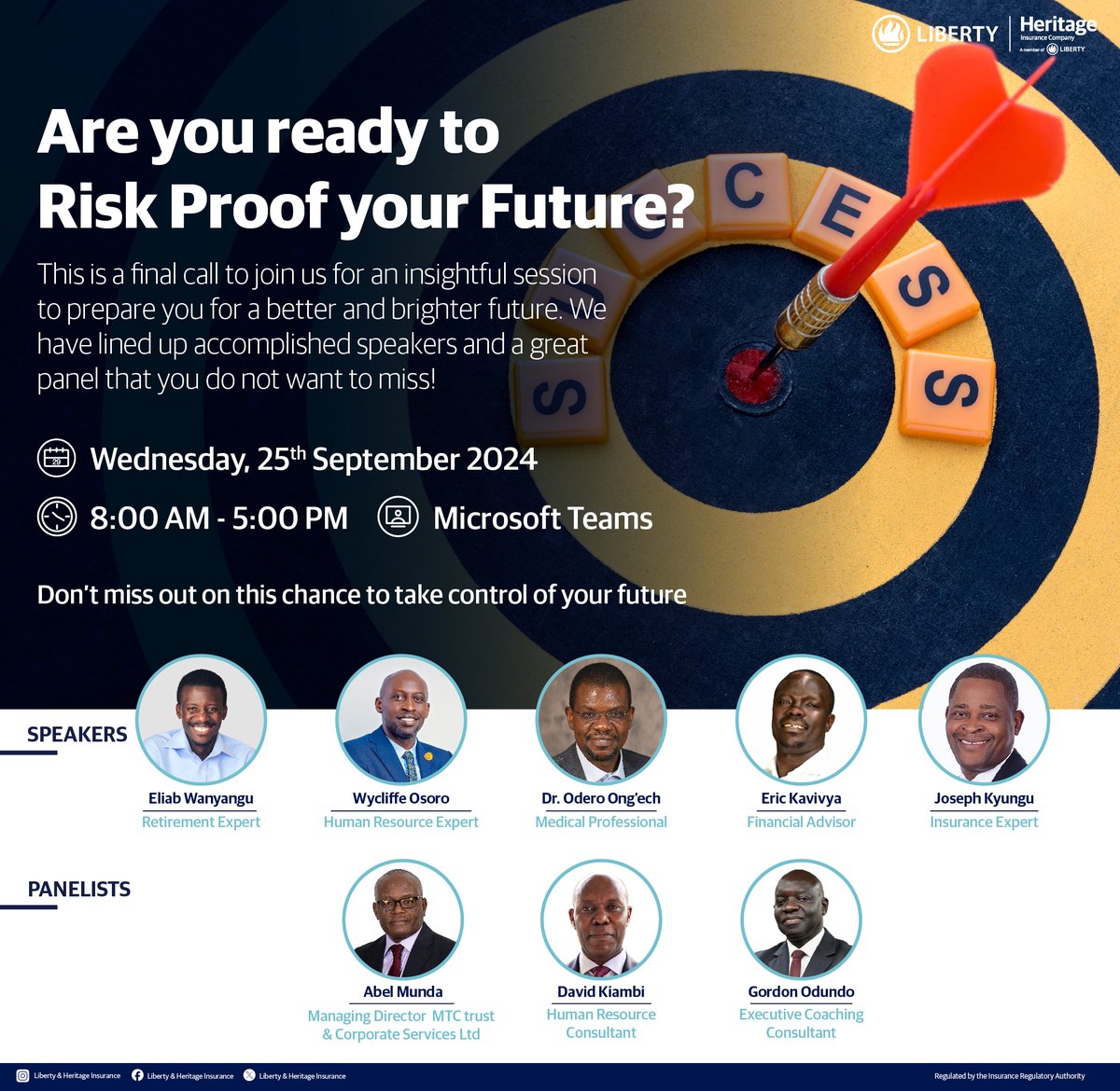 LibertyLifeKe's tweet photo. Due to the overwhelming interest, we have created an online link to enable you to join us for the insightful discussion. Click on the link below to register. https://t.co/7QR4geZCRs

#RiskProofYourFuture #RetirementPlanning #LibertyLife #HeritageInsurance #FinancialFreedom https://t.co/kYCgBxWDRw