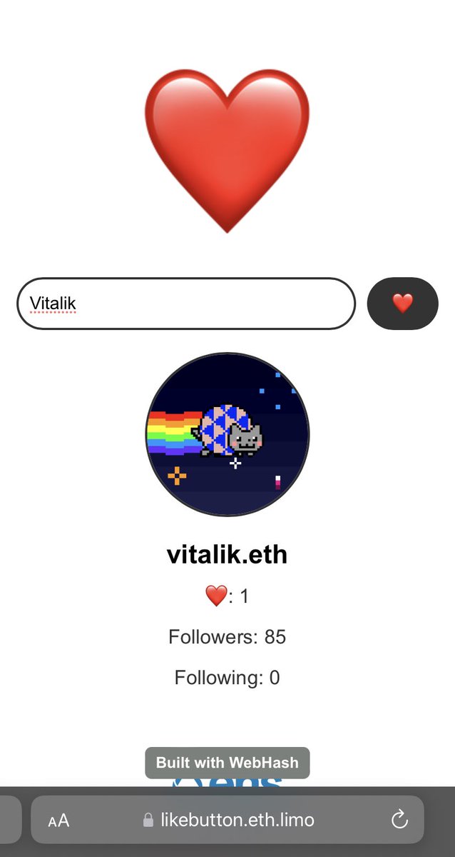 ENSLikeButton's tweet image. ❤️LikeButton.eth❤️

Congrats on the launch @EFP

@ENSLikeButton integrated EFP into our ENS profiles and it’s like a social network built using ENS + EFP.  All built on @webhash_eth 

Follow LikeButton.eth on EFP and we will send you some ❤️ on base.

likebutton.eth.limo
