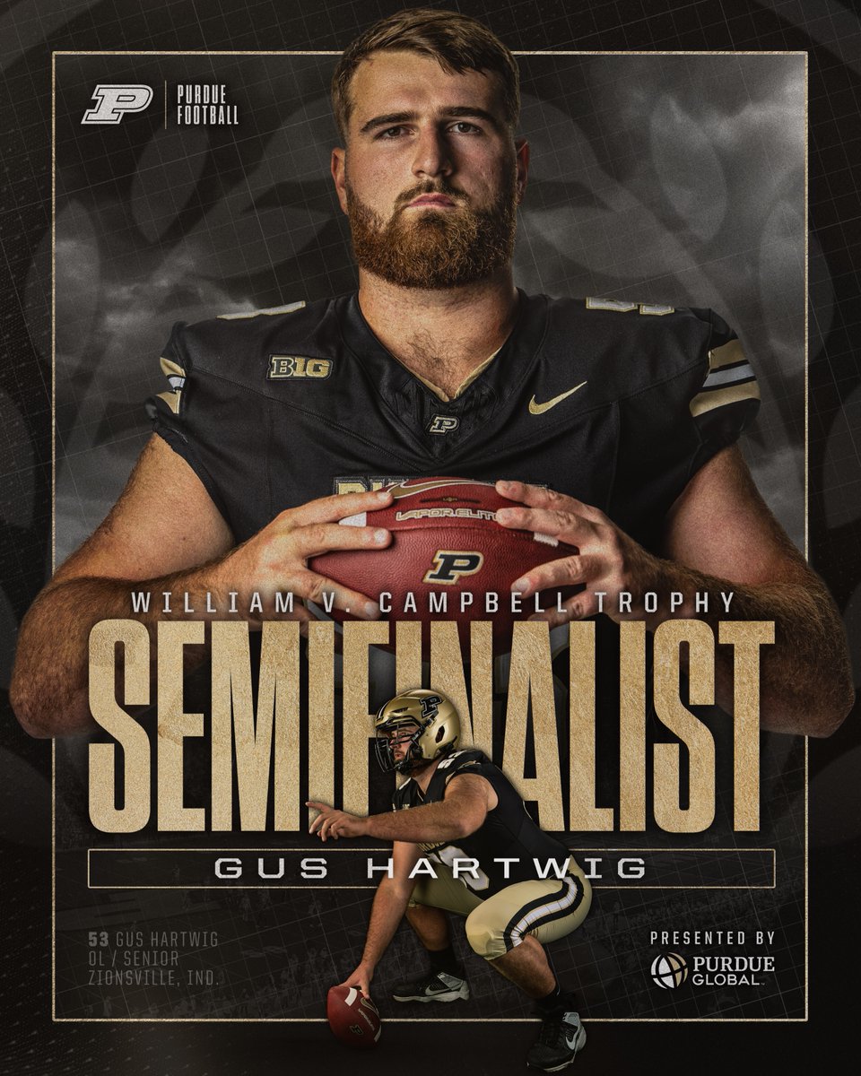 Purdue Football (@boilerfootball) on Twitter photo For the second time in his career, <a href="/gushartwig53/">Gus Hartwig</a> is a semifinalist for college football's premier scholar-athlete award. For the second time in his career, <a href="/gushartwig53/">Gus Hartwig</a> is a semifinalist for college football's premier scholar-athlete award.