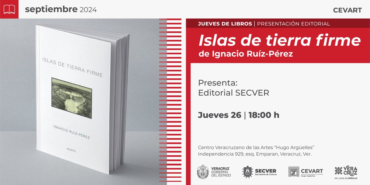 Ven a disfrutar de Jueves de libros con la presentación editorial Islas de tierra firme de Ignacio Ruíz-Pérez.
Presentan: Mary Carmen Gerardo y Jesús Garrido.
📆 Jueves 26 de septiembre.
⏰ 18 hrs.
🔴 ¡Te esperamos!
