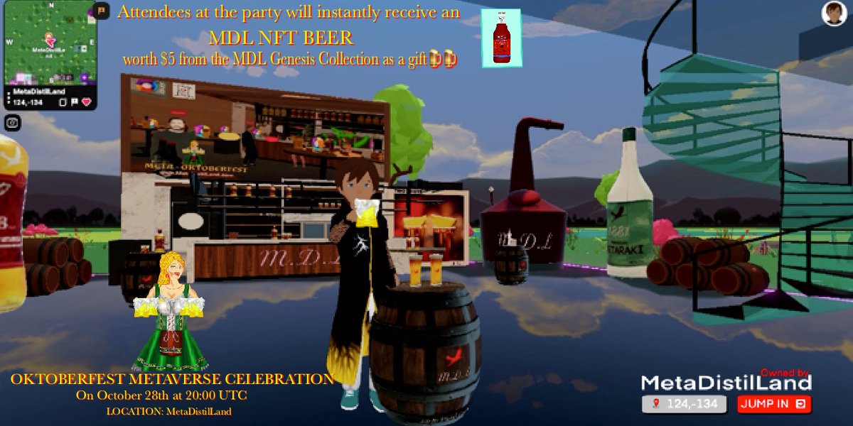 metadistilland's tweet photo. Hey #Oktoberfest  enthusiasts,
You are invited to our event on October 28th at 20:00 UTC, 22:00 CET, 23:00 TRT. 
Keep your virtual bars open. 
An MDL NFT Genesis Collection #Beer is on us for all attendees.
👇🍺👇🍺👇🍺
Decentraland Event Link: https://t.co/37ykycsiJI
✅Only Conscious Drinking +21

 @decentraland  @OVRtheReality @Diageo_News @Pernod_Ricard @meleklerinpayi @opensea