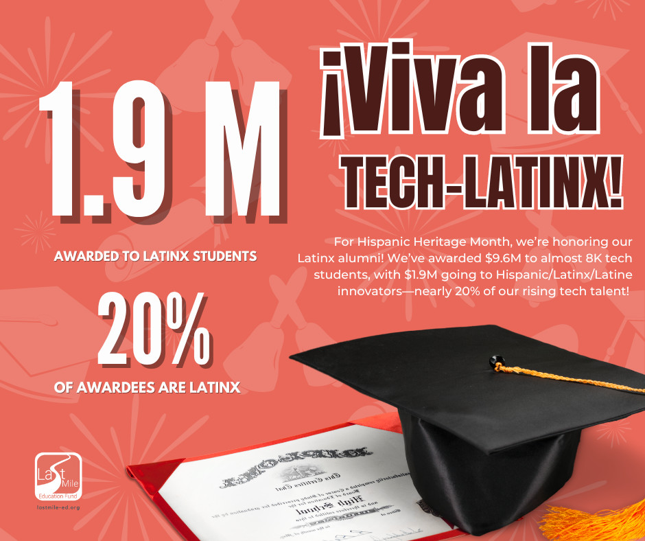 For Hispanic Heritage Month, we're honoring our Latinx alumni! 🎓💻 We've awarded $9.6M to almost 8K #tech students, with $1.9M going to Hispanic/Latinx/Latine innovators—nearly 20% of our rising tech talent! 🌟🚀 #HispanicHeritageMonth #LatinxInTech #FutureInnovators