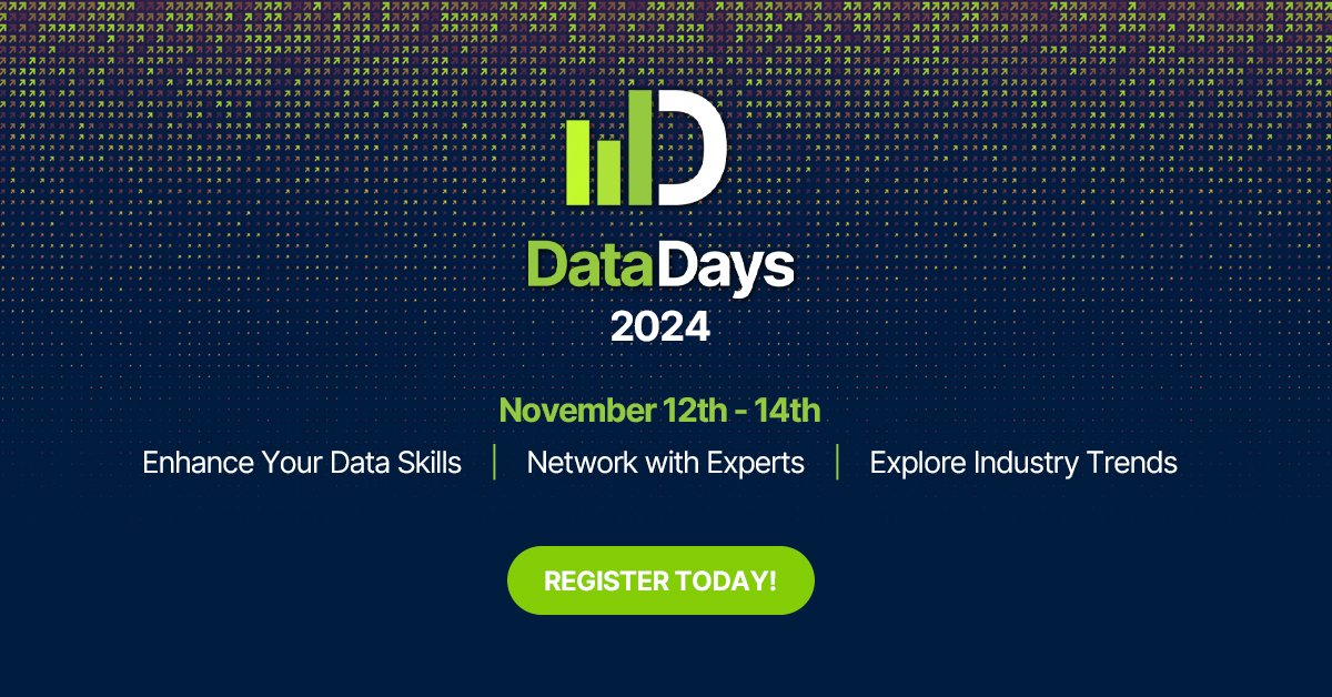 aquafold's tweet image. Aqua Data Studio is thrilled to invite you to Data Days 2024, a virtual data conference taking place November 12-14, 2024. Join experts in data management, AI, and analytics for three days of hands-on learning. Pre-register today: tinyurl.com/2wx6prmj
#DataDays