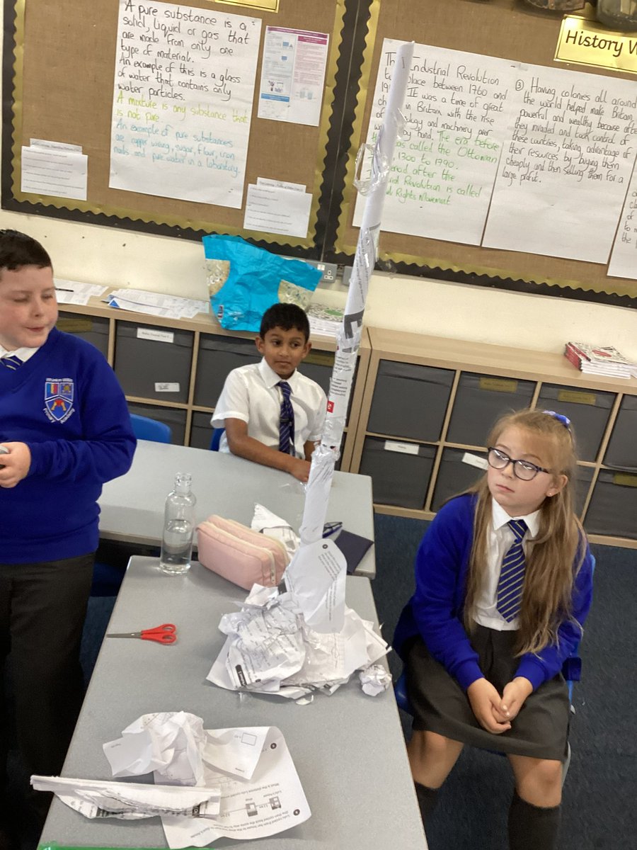In PSHE this week, children worked in teams to develop a free standing tower out of paper and tape. They first completed the task with no input before completing it for a second time by issuing jobs to focus on - progress was made by the second attempt. #WWPAPSHE