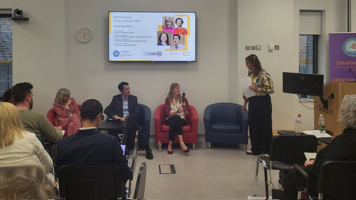 Roisin Nevin (@ronevx) on Twitter photo Catherine Mullarkey, Chair <a href="/stjamesdublin/">St James's Hospital</a> Board welcomed Prof <a href="/Daisy_Fancourt/">Dr Daisy Fancourt</a> & all who attended the MISA Lecture.
Prof <a href="/RoseAnnekenny1/">Rose Anne Kenny</a> moderated the pm & the brilliant panel discussion <a href="/TBanotti/">Tania Banotti</a> <a href="/creativeirl/">Creative Ireland</a> <a href="/CMOIreland/">Chief Medical Officer</a> <a href="/roinnslainte/">Department of Health</a>, Dr Siobhan Ni Bhriain, Dr Kevin Mc Carroll. Catherine Mullarkey, Chair <a href="/stjamesdublin/">St James's Hospital</a> Board welcomed Prof <a href="/Daisy_Fancourt/">Dr Daisy Fancourt</a> & all who attended the MISA Lecture.
Prof <a href="/RoseAnnekenny1/">Rose Anne Kenny</a> moderated the pm & the brilliant panel discussion <a href="/TBanotti/">Tania Banotti</a> <a href="/creativeirl/">Creative Ireland</a> <a href="/CMOIreland/">Chief Medical Officer</a> <a href="/roinnslainte/">Department of Health</a>, Dr Siobhan Ni Bhriain, Dr Kevin Mc Carroll.