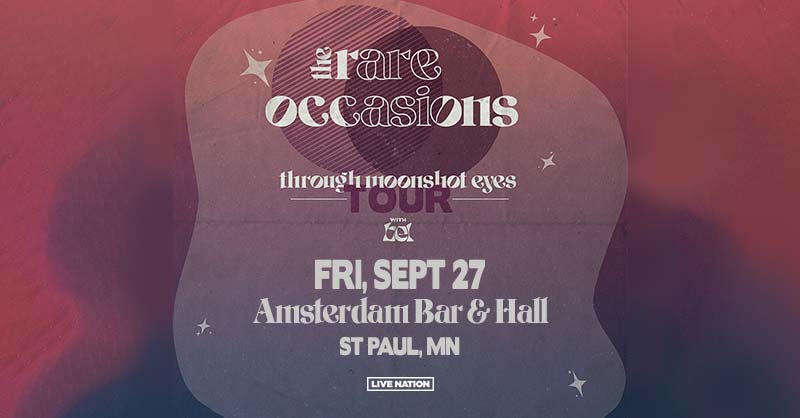 Electric Fetus MPLS (@efetusmpls) on Twitter photo This Friday, Sept. 27th, <a href="/rareoccasions/">The Rare Occasions</a> will play the <a href="/AmsterdamBar651/">Amsterdam Bar & Hall</a> (all ages) and we have a pair of tickets to give away! RT to ETW and we'll pick a winner Wednesday at noon.
ticketmaster.com/event/06006096… This Friday, Sept. 27th, <a href="/rareoccasions/">The Rare Occasions</a> will play the <a href="/AmsterdamBar651/">Amsterdam Bar & Hall</a> (all ages) and we have a pair of tickets to give away! RT to ETW and we'll pick a winner Wednesday at noon.
ticketmaster.com/event/06006096…