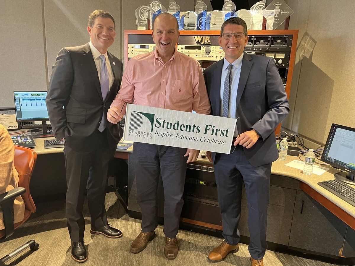 DrMaleyko's tweet photo. #dbnstudentsfirst Thank you to Dr. Bob Livernois for inviting us on the WJR show “School Matters”. President Kavalhuna and I discussed our awesome Henry Ford College/Dearborn Public Schools Partnership. The show will air this Sunday at 3pm. https://t.co/n0cA1ZfgBs