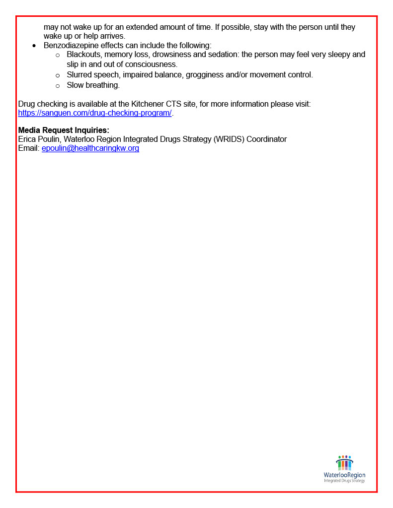 Community Drug Alert for #WaterlooRegion.

High potency fentanyl detected circulating with benzodiazepine-related drugs. Colours of concern are cream, white/yellow, blue/green, and pink.
The CTS and drug checking is open at 150 Duke St. West.
Full alert: tinyurl.com/4w35wvvn