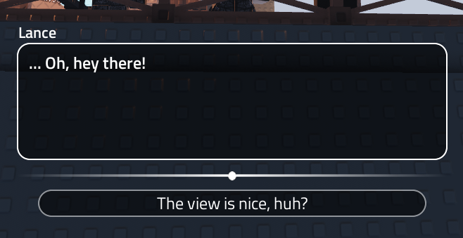cozynq's tweet photo. Simple Dialogue UI, made for Pivoting Peaks
#RobloxDev #RobloxStudio #RobloxGames #steepsteps @Proto_stu_ https://t.co/AYvBq7xvpS