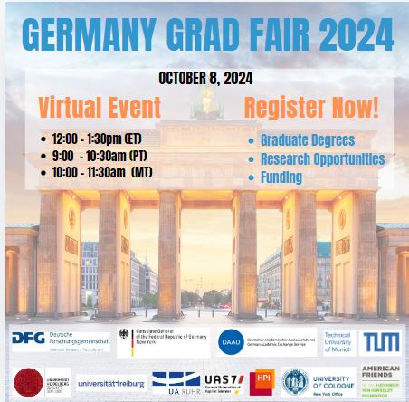 DFGNorthAmerica's tweet image. Thinking about where to do your postdoc research? Come learn why #Germany could be the right move for you! Join us at the virtual #GermanyGradFair 2024 to learn more about funding your research career. RSVP ➡️ tinyurl.com/GGF2024
*Please register only if you plan to come.*