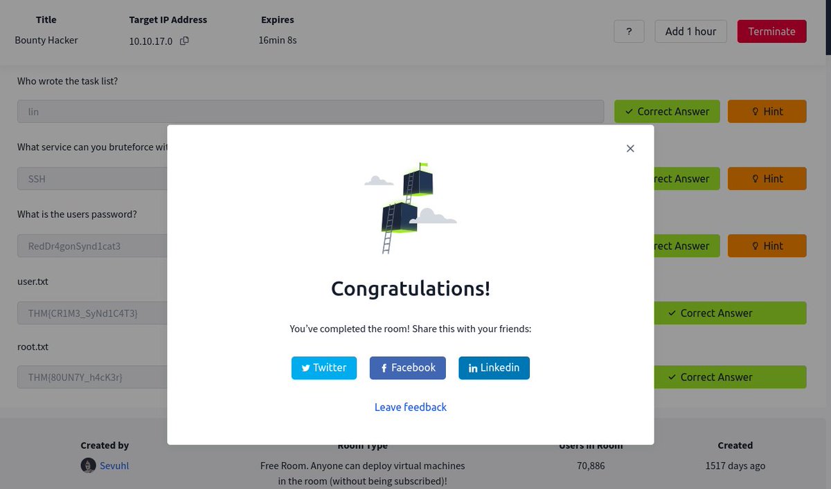 redhat_pen_chic's tweet photo. Day 24 #30daysofhacking
I completed the Bounty hacker room on #tryhackme where I utilized ftp to access files and hydra to perform a bruteforce attack https://t.co/eK3QdmTVZt