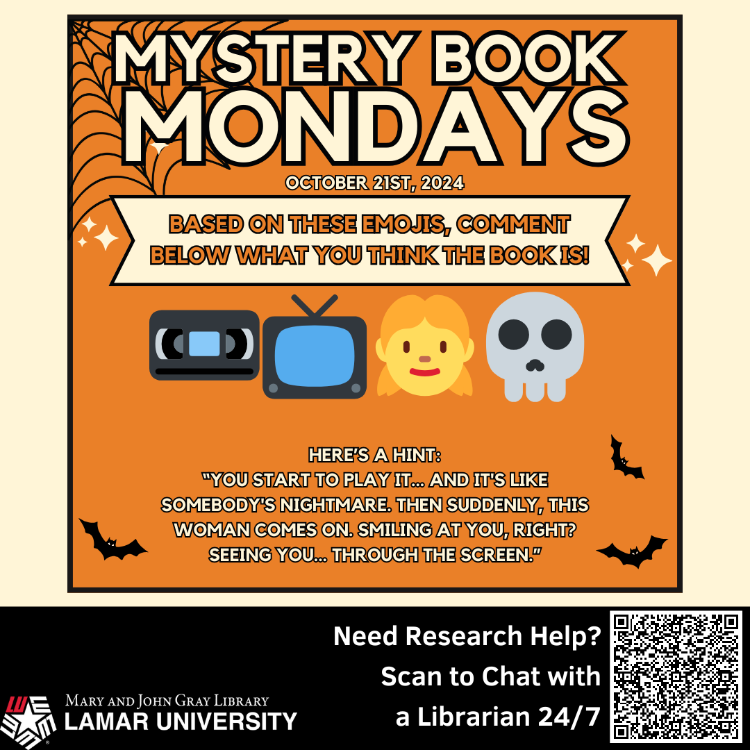 LamarUnvLibrary's tweet image. 👻🎃📚 Mystery Book Monday: Spooky Edition 👻🎃📚 Let's see if you're a true bookworm! 🐛📖Can you guess the book from these 4 emojis? Leave your guess in the comments! 🤔