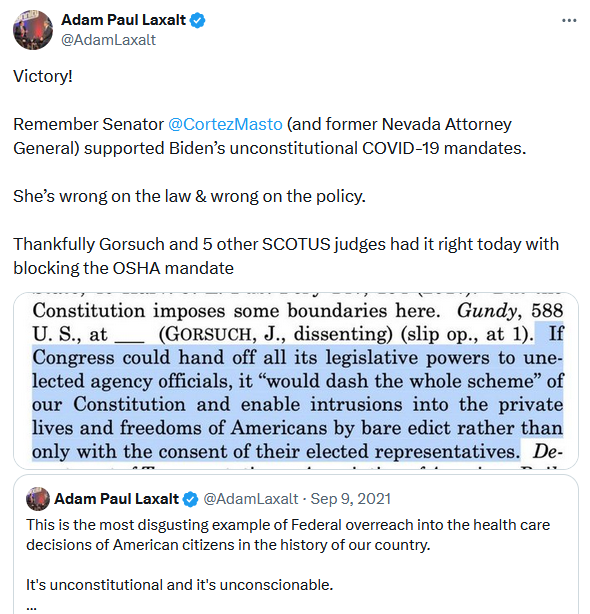 Conservativeind's tweet photo. @SenCortezMasto You supported Biden's unconstitutional covid vax mandate. You are LYING. You care NOTHING about women's health and freedom. #RESIGNHYPOCRITE https://t.co/DSt4FArwWP