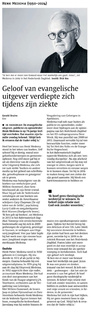 medema's tweet photo. In Memoriam. Afgelopen zondag overleed Henk Medema op 74-jarige leeftijd. In de afgelopen jaren moest hij mentaal en fysiek veel inleveren. Gelukkig behield hij zijn liefdevolle hart, optimisme en het sterke geloof dat hem typeerde, tot het laatste moment dat hij bij ons was. https://t.co/ZWpwO0ztM5