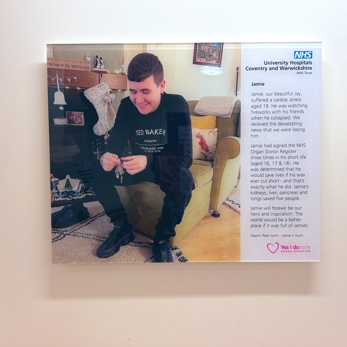 WhistlingDixie4's tweet photo. ‘Jamie had signed the register three times in his short life …aged 16, 17 and 18’ 

‘This is one of our happy family photos…it is a great comfort to know four other families are taking new, happy family photos’

Love these new storyboards outside our ITU #OrganDonationWeek #YESIDOnate