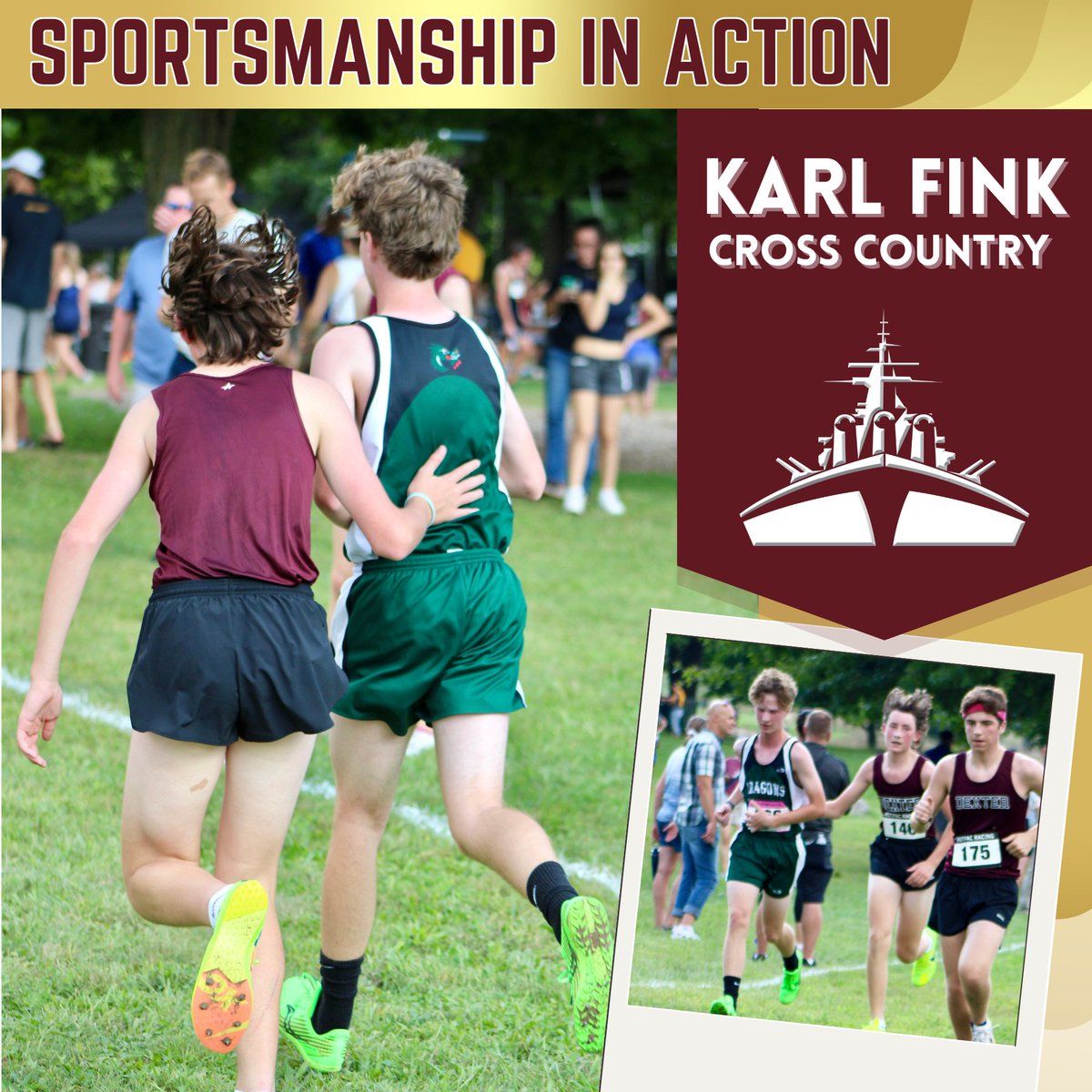 DreadStrong's tweet photo. These photos from a recent XC meet were sent to us by the mom of a Rochester student-athlete. She was touched to see Dexter's Karl Fink help a struggling competitor finish out the race. Karl was recognized as "Star of the Meet" by his team, and we wanted to acknowledge him, too! https://t.co/XQyxLvtgJs