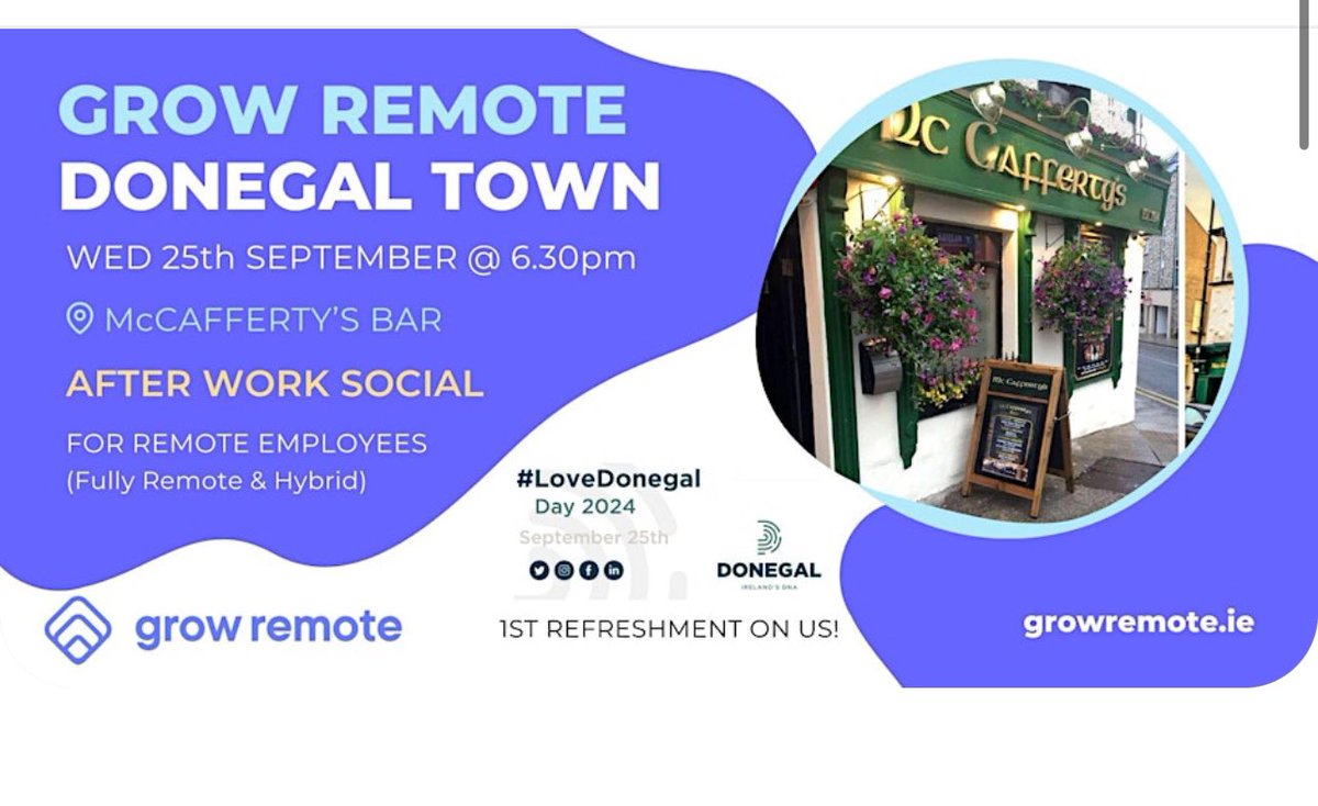 Calling all remote &amp; hybrid employees in and around #Donegal Town.

An invite for you to connect with others in the community and celebrate #LoveDonegal 2024 on Wednesday 25th.

Registration required 👇

bit.ly/grldld24