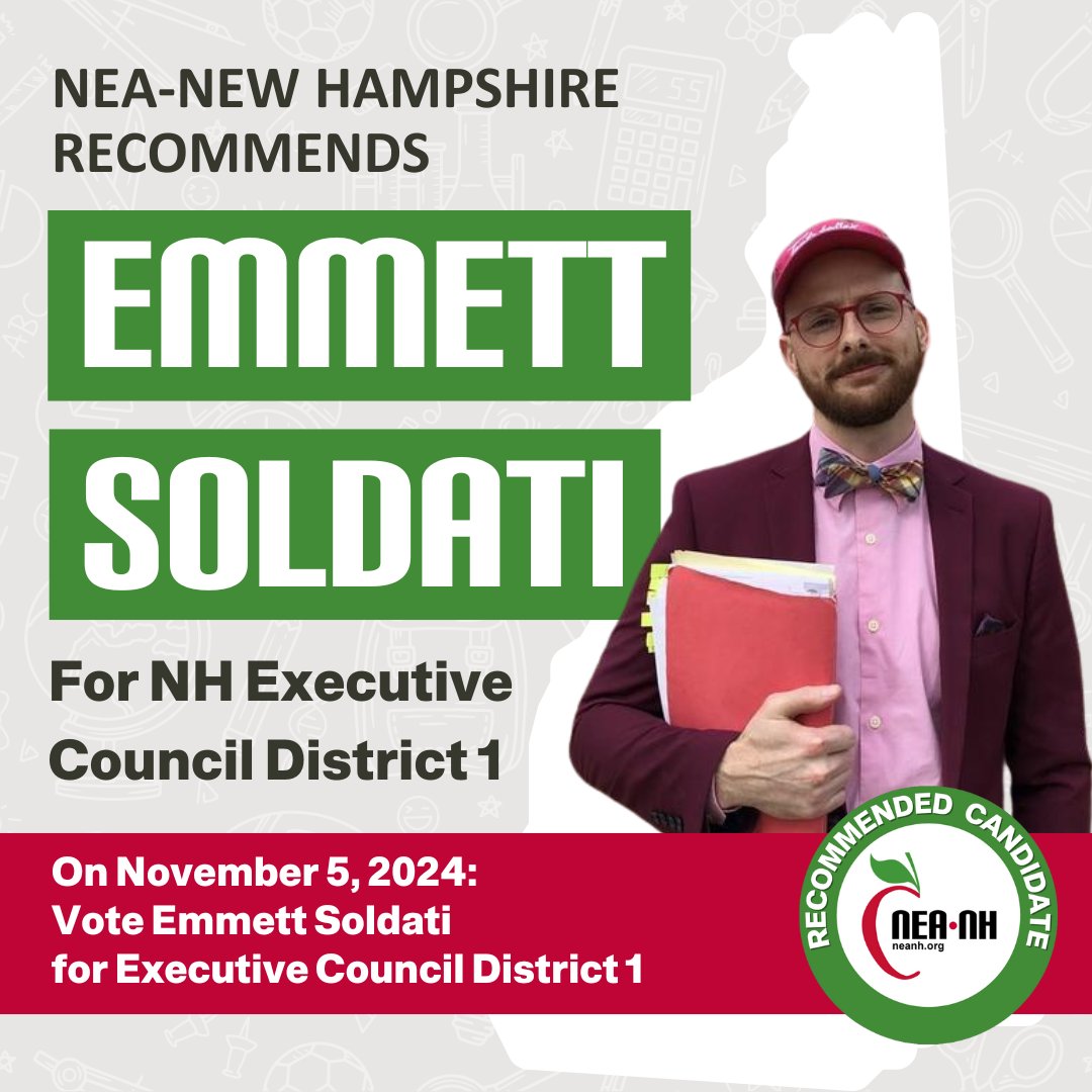 NEA-NH is proud to recommend pro-public education candidate @EmmettSoldati for #NH Executive Council District 1! neanh.org/2024-elections… #NHPolitics