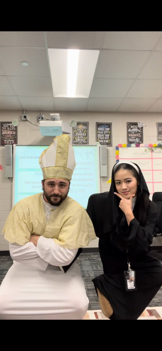 Day 2 of #staffhoco24 Alphabet Day! Please say hello to Ms. Nguyen -Nun and Mr. Bradly Hayes- Bishop #rampride #ramnation #homecomingweek