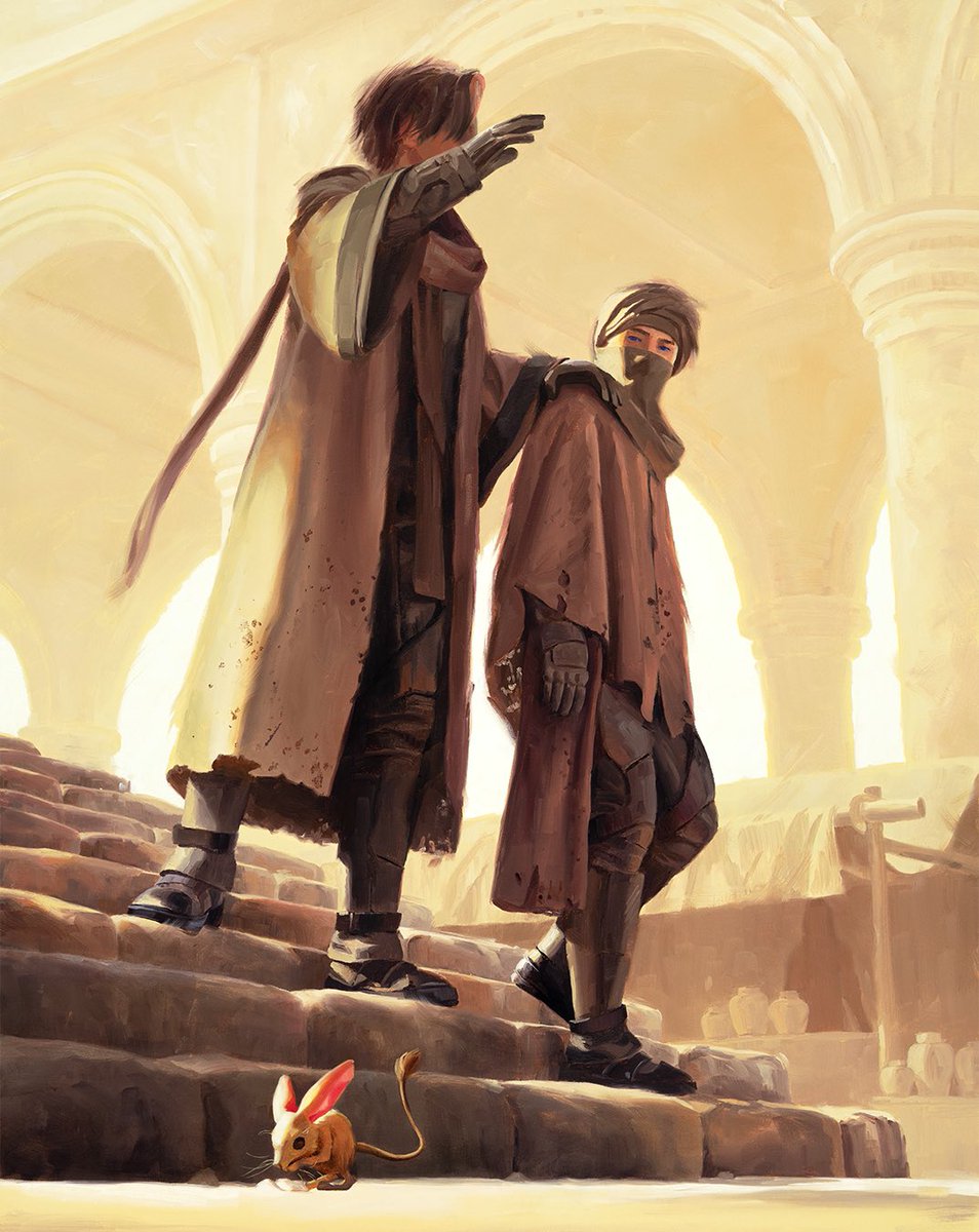 Hilary Clarcq (@hilaryclarcq) on Twitter photo The blind Preacher of Arrakeen with his young guide. 12” x 16” oil on panel, for "Children of Dune" by Frank Herbert from <a href="/foliosociety/">The Folio Society</a>. The blind Preacher of Arrakeen with his young guide. 12” x 16” oil on panel, for "Children of Dune" by Frank Herbert from <a href="/foliosociety/">The Folio Society</a>.