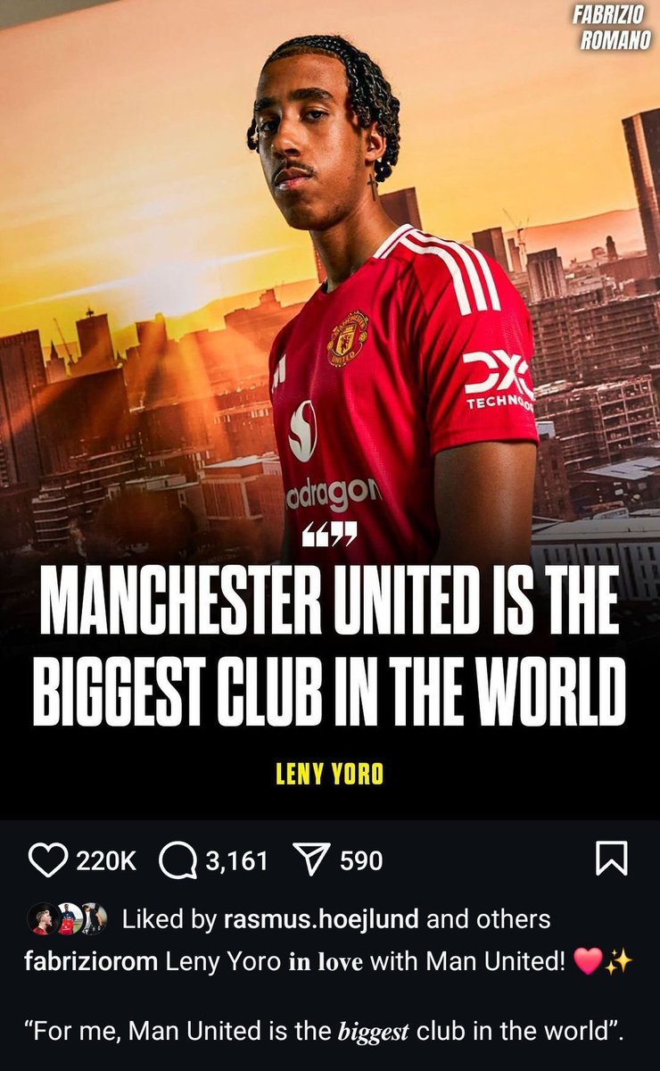 UtdFaithfuls's tweet photo. 🚨 - Rasmus Højlund, Leny Yoro, and Sekou Kone all LIKE Fabrizio's post saying Leny Yoro is in love with Man Utd ❤️ https://t.co/xDBOrkn9v1